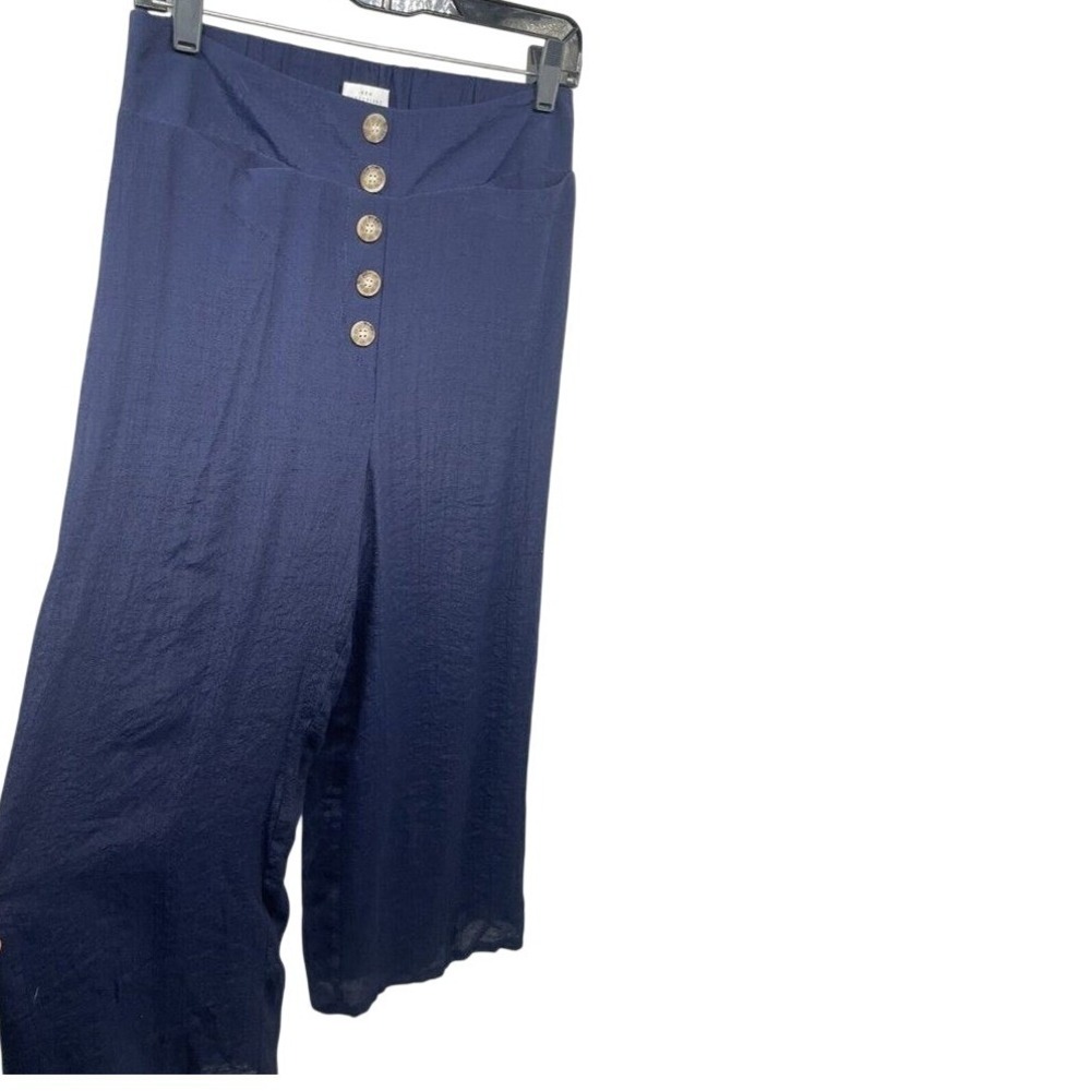 Wide Leg Pants Woman's Medium Navy Blue Sailor Coastal Nautical Boho NEW